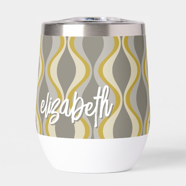 Retro-Groovitmuster - Monogramm - Goldtaupe (Vorderseite)