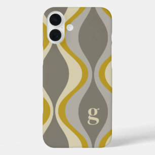 Retro-Groovitmuster - Monogramm - Goldtaupe iPhone 16 Plus Hülle