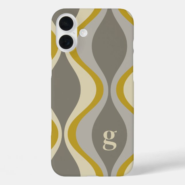 Retro-Groovitmuster - Monogramm - Goldtaupe Case-Mate iPhone Hülle (Rückseite)
