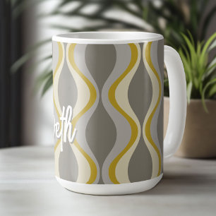 Retro-Groovitmuster - Monogramm - Goldtaupe Kaffeetasse