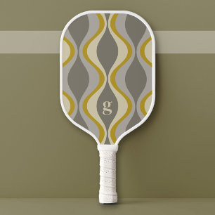 Retro-Groovitmuster - Monogramm - Goldtaupe Pickleball Schläger
