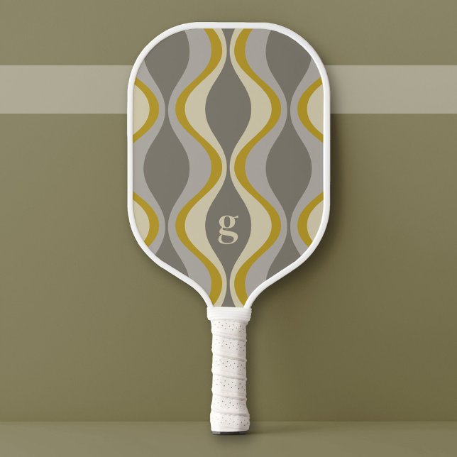 Retro-Groovitmuster - Monogramm - Goldtaupe Pickleball Schläger (Custom Pickleball Paddle)