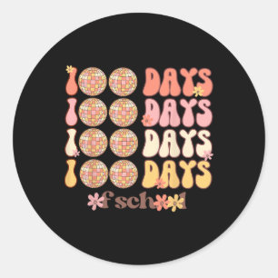 Retro Groovy 100 Days of School Blume Lehrer Dis Runder Aufkleber
