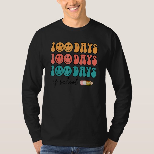 Retro Groovy 100 Days Of School Lightning Bolt Stu T-Shirt (Vorderseite)