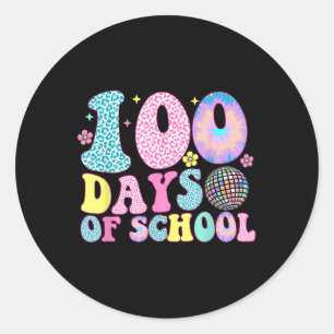 Retro Groovy 100 Tage glücklich 100. Tag der Schul Runder Aufkleber