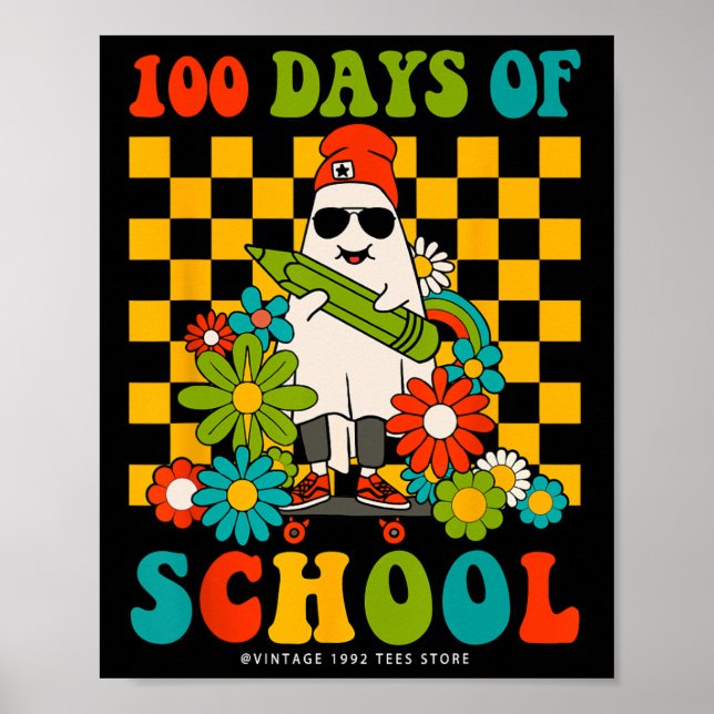 Retro Groovy 100 Tage Schullehrer Kinder Ghos Poster (Vorne)