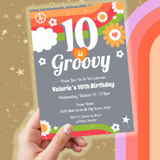 Retro Groovy 10. Geburtstag Einladung