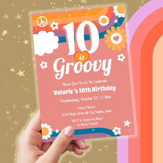 Retro Groovy 10. Geburtstag Einladung