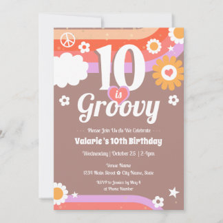 Retro Groovy 10. Geburtstag Einladung