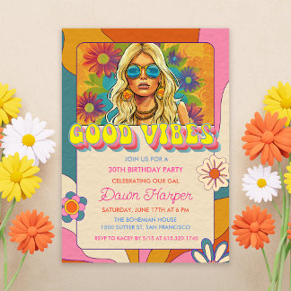 Retro Groovy 1960er Hippie Themed Einladung