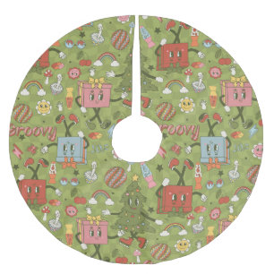 retro groovy 1970 Disco-Weihnachtsbaum grüne Überp Polyester Weihnachtsbaumdecke