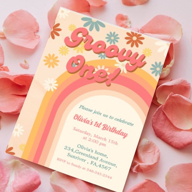 Retro Groovy 1 Tag Blume Erster Geburtstag (Von Creator hochgeladen)