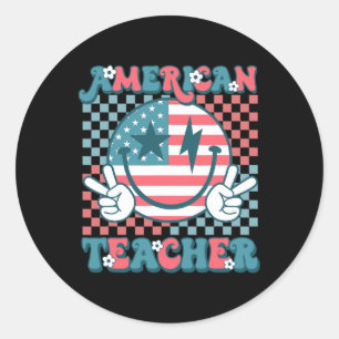 Retro Groovy 4. Juli Lächeln American Tee Runder Aufkleber