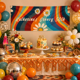 Retro Groovy 50. Geburtstag Benutzerdefinierter Na Banner
