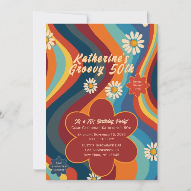 Retro Groovy 50. Geburtstag  Einladung (Vorderseite)