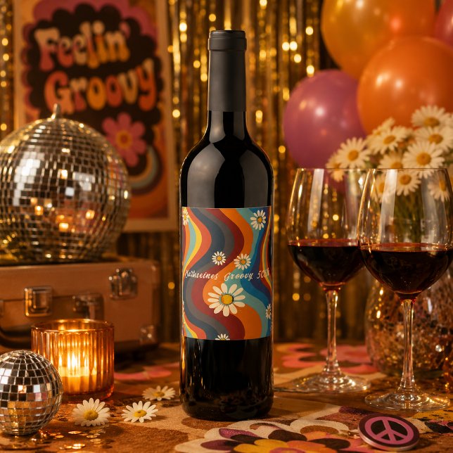 Retro Groovy 50. Geburtstag Weinetikett (Von Creator hochgeladen)