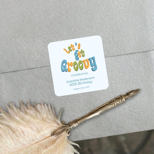 Retro Groovy 60th Birthday Party Envelope Seals Quadratischer Aufkleber (Von Creator hochgeladen)