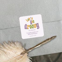 Retro Groovy 60th Birthday Party Envelope Seals Quadratischer Aufkleber