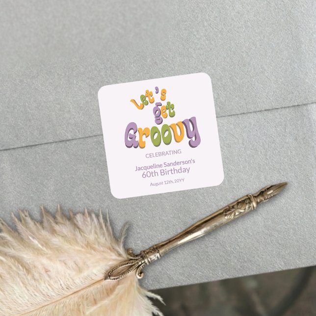 Retro Groovy 60th Birthday Party Envelope Seals Quadratischer Aufkleber (Von Creator hochgeladen)