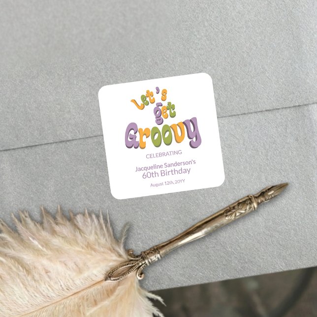 Retro Groovy 60th Birthday Party Envelope Seals Quadratischer Aufkleber (Von Creator hochgeladen)