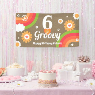 Retro Groovy 6. Geburtstag Kraftpapier-Textur Banner