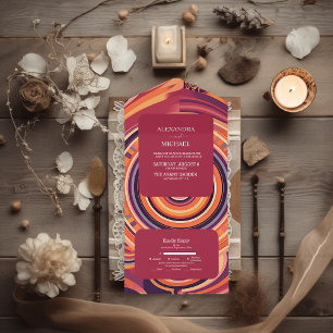 Retro Groovy 70er abstrakte Musterhochzeit All In One Einladung