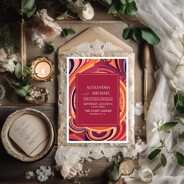 Retro Groovy 70er abstrakte Musterhochzeit Einladung (Von Creator hochgeladen)