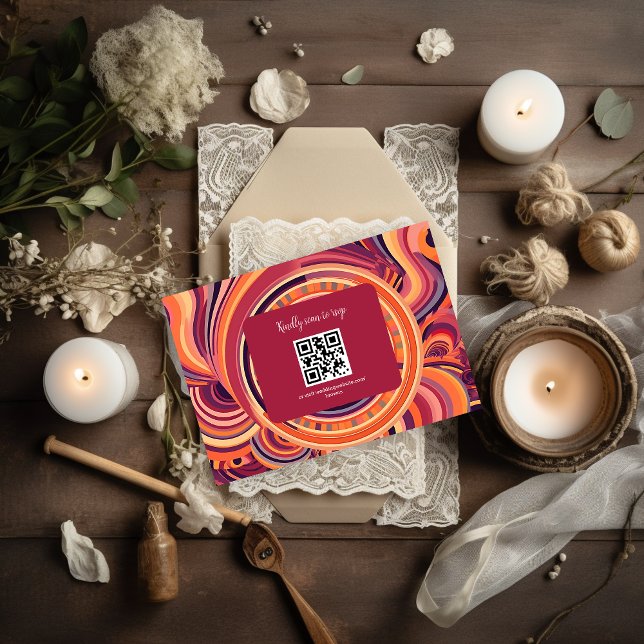 Retro Groovy 70er abstrakte Musterhochzeit RSVP Karte (Von Creator hochgeladen)