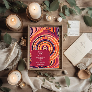 Retro Groovy 70er abstrakte Musterhochzeit Save The Date