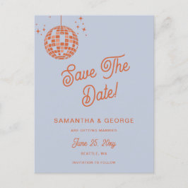 Retro Groovy 70er Blue Disco Orange Save the Date Ankündigungspostkarte