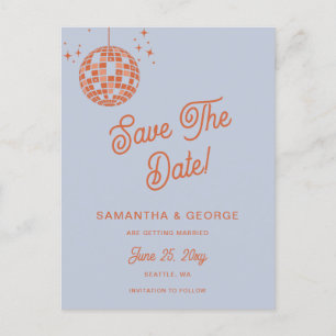 Retro Groovy 70er Blue Disco Orange Save the Date Ankündigungspostkarte
