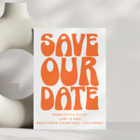 Retro Groovy 70er Bright Orange QR Code Wedding