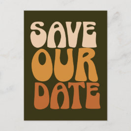 Retro Groovy 70er Brown Save the Date Postkarte
