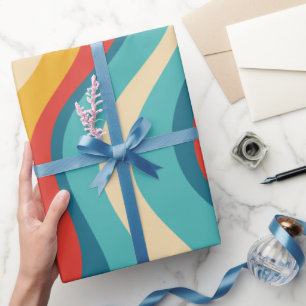 Retro Groovy 70er Farbige Wavy Streifen Geschenkpapier