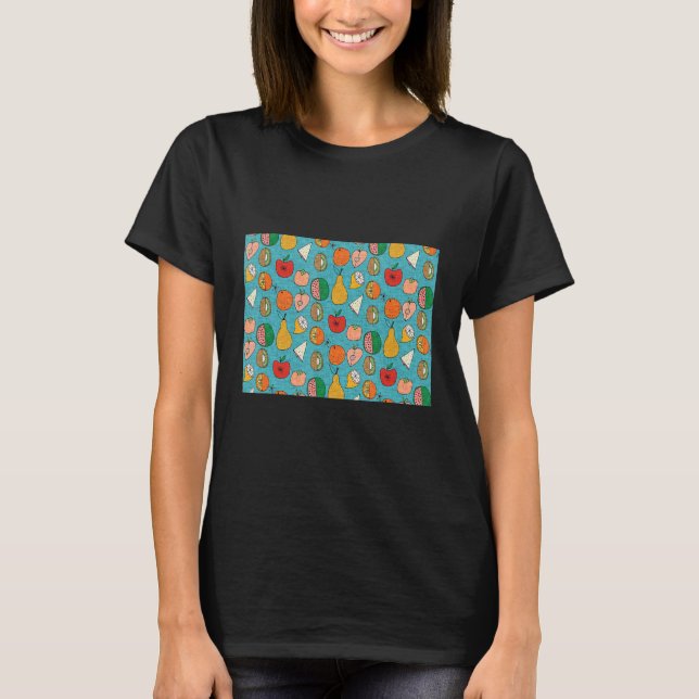 Retro Groovy 70er Fruit Blue Pattern T-Shirt (Vorderseite)