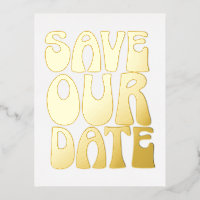 Retro Groovy 70er Goldfolie Save the Date Postkart