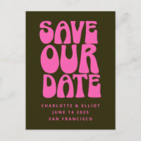 Retro Groovy 70er Hot Pink und Green Save the Date