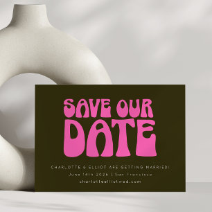 Retro Groovy 70er Hot Pink und Green Wedding Custo Save The Date