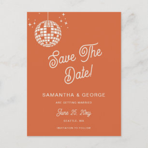 Retro Groovy 70er Ivory Disco Orange Save the Date Ankündigungspostkarte