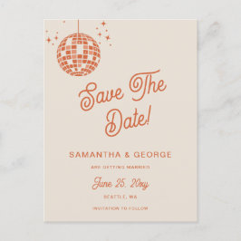 Retro Groovy 70er Ivory Orange Disco Save the Date Ankündigungspostkarte