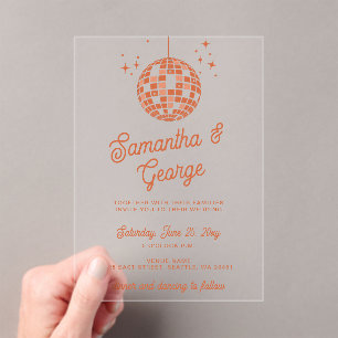 Retro Groovy 70er Ivory Orange Foto Disco Acryleinladungen