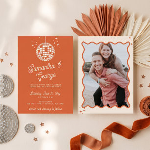 Retro Groovy 70er Ivory Orange Foto Disco Einladung