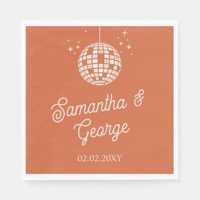Retro Groovy 70er Ivory Orange Foto Disco Serviette (Vorderseite)
