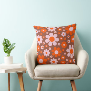 Retro Groovy 70er Jahre Blumenmuster Orange Pink Kissen