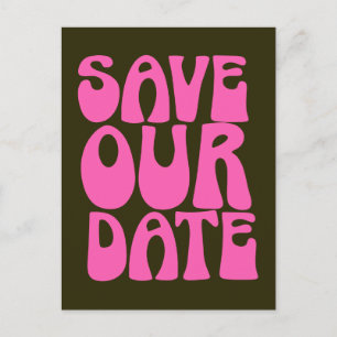 Retro Groovy 70er Jahre Hot Pink Save The Date Pos Postkarte