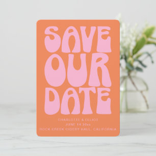 Retro Groovy 70er Jahre Pink und Orange QR-Code Ho Save The Date