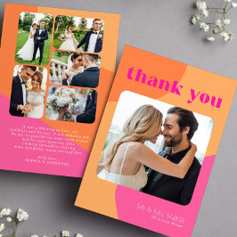 Retro Groovy 70er Jahre Rosa Orange Multi-Foto Hoc Dankeskarte