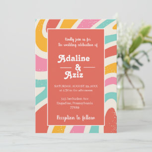 Retro Groovy 70er Jahre Wellige Farbige Hochzeit Einladung