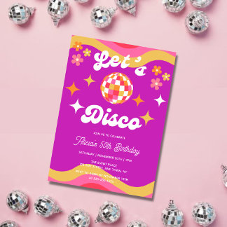 Retro Groovy 70er Let's Disco Birthday Party Einladung