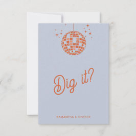 Retro Groovy 70er Niedlich Blue Orange Disco Hochz RSVP Karte